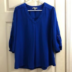 Cobalt blouse with gorgeous cutout details!